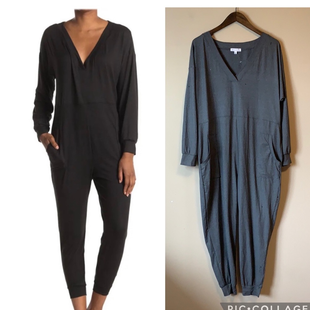 Socialite Grey V Neck Jumpsuit Lounge Jogger Long Sleeve Size Medium NWOT